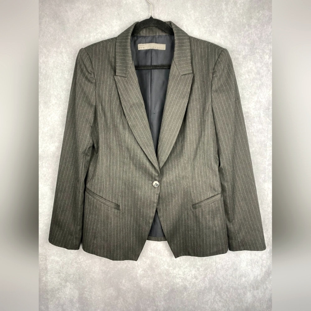 Zara Basic Gray Pinstripe Blazer Jacket Women's S… - image 1